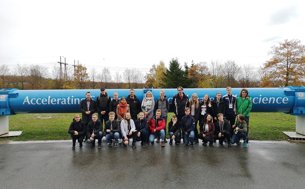 group of students attending the science research center near the CERN main gate